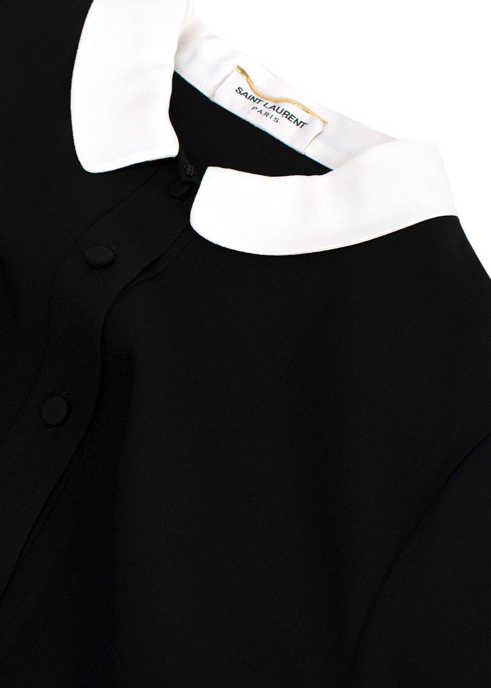 Saint Laurent Black Peter Pan Collar Mini Dress with Neck Tie Detail