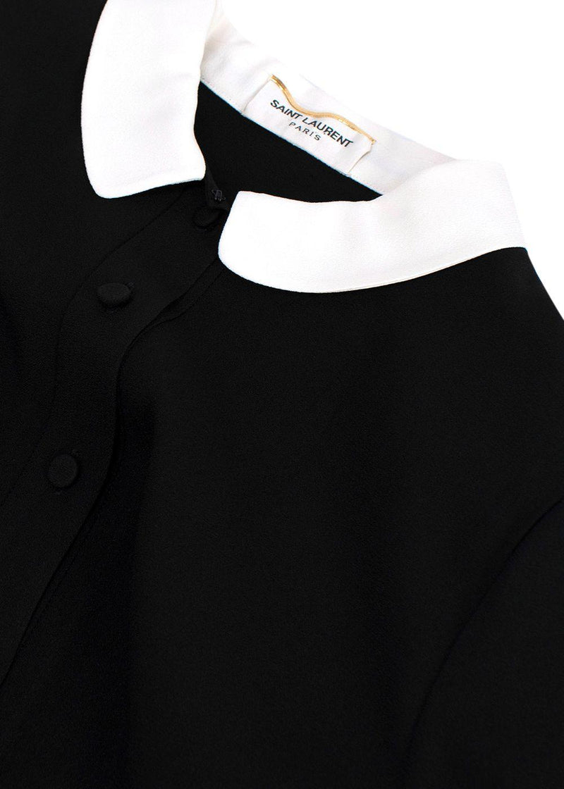 Saint Laurent Black Peter Pan Collar Mini Dress with Neck Tie Detail