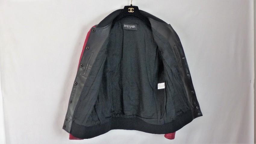 Balmain Black & Red Patch Applique Leather Jacket