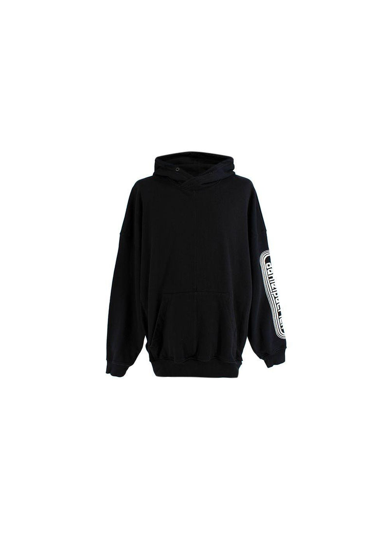 Black cotton jersey logo embroidered hoodie