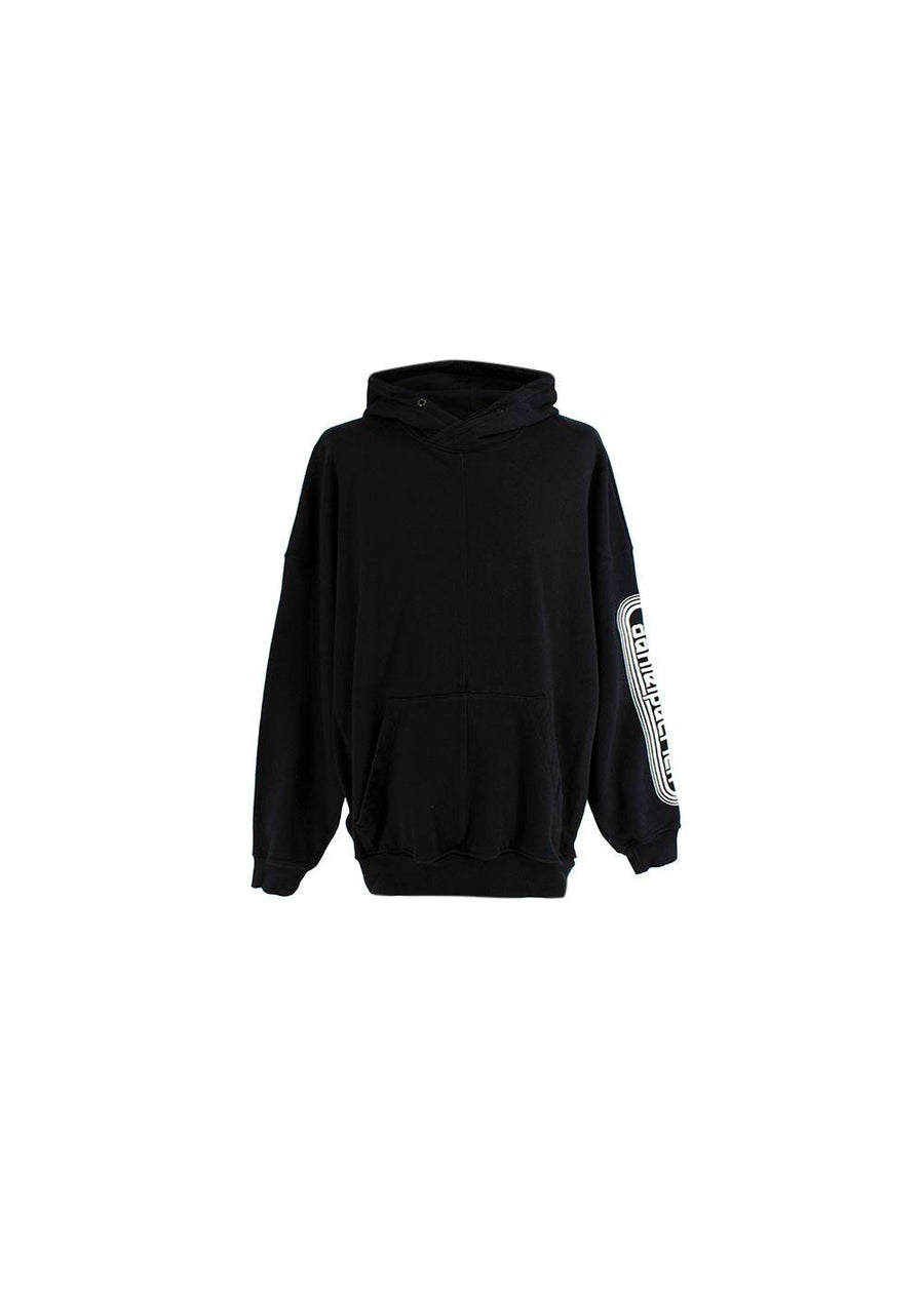 Black cotton jersey logo embroidered hoodie