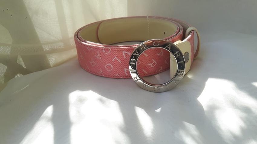 Bvlgari Pink Canvas Logo Belt