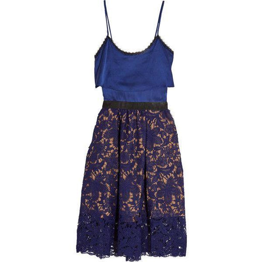 Self-Portrait Delphinium Satin & Guipure Lace Dress