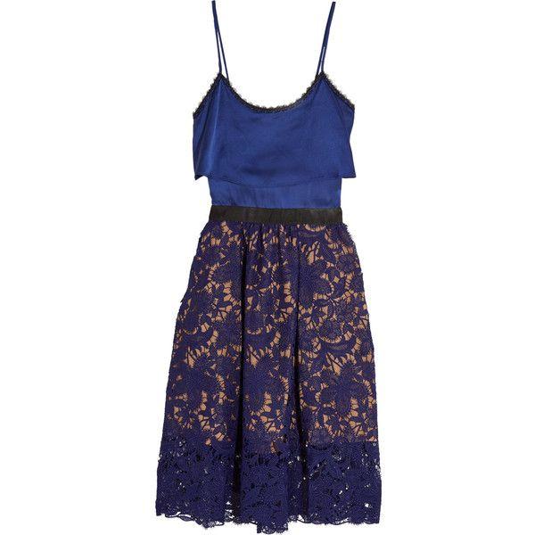 Self-Portrait Delphinium Satin & Guipure Lace Dress