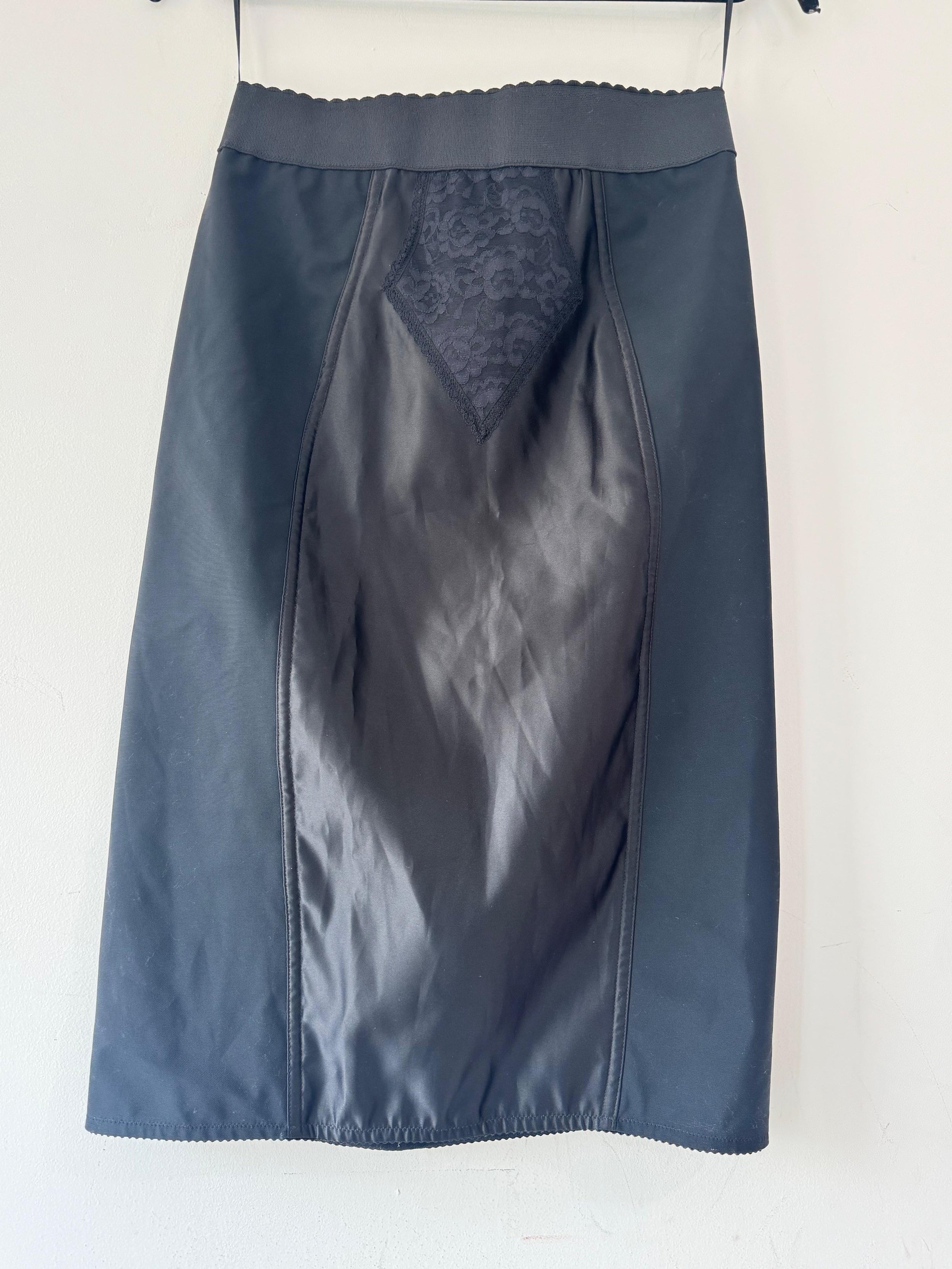 Black Powernet And Satin Midi Skirt