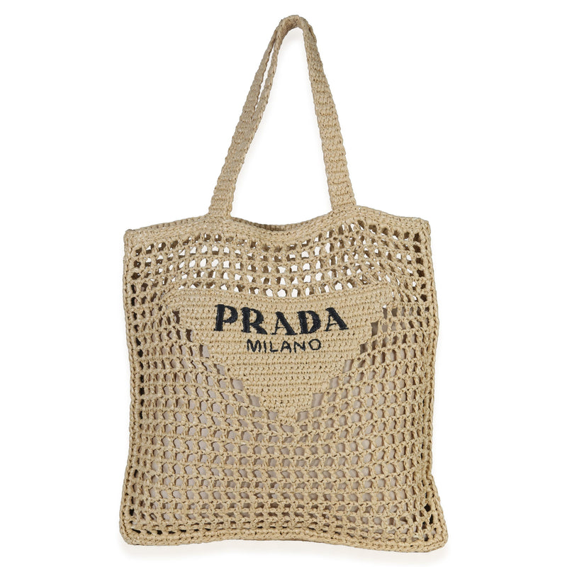 Prada  Raffia Effect Logo Crochet Tote