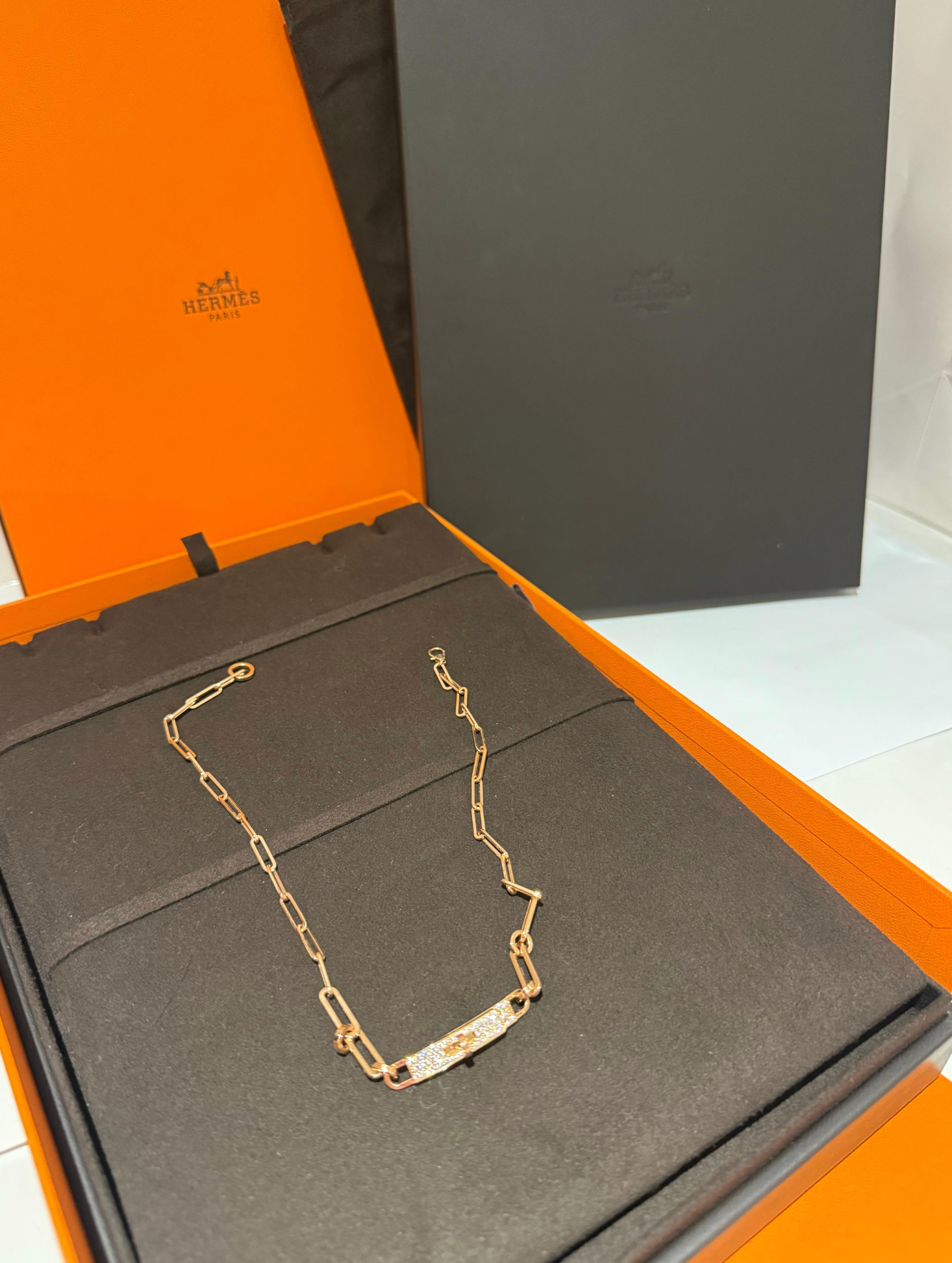 Hermes Kelly Chaine Choker Necklace 18K Rose Gold and Diamonds