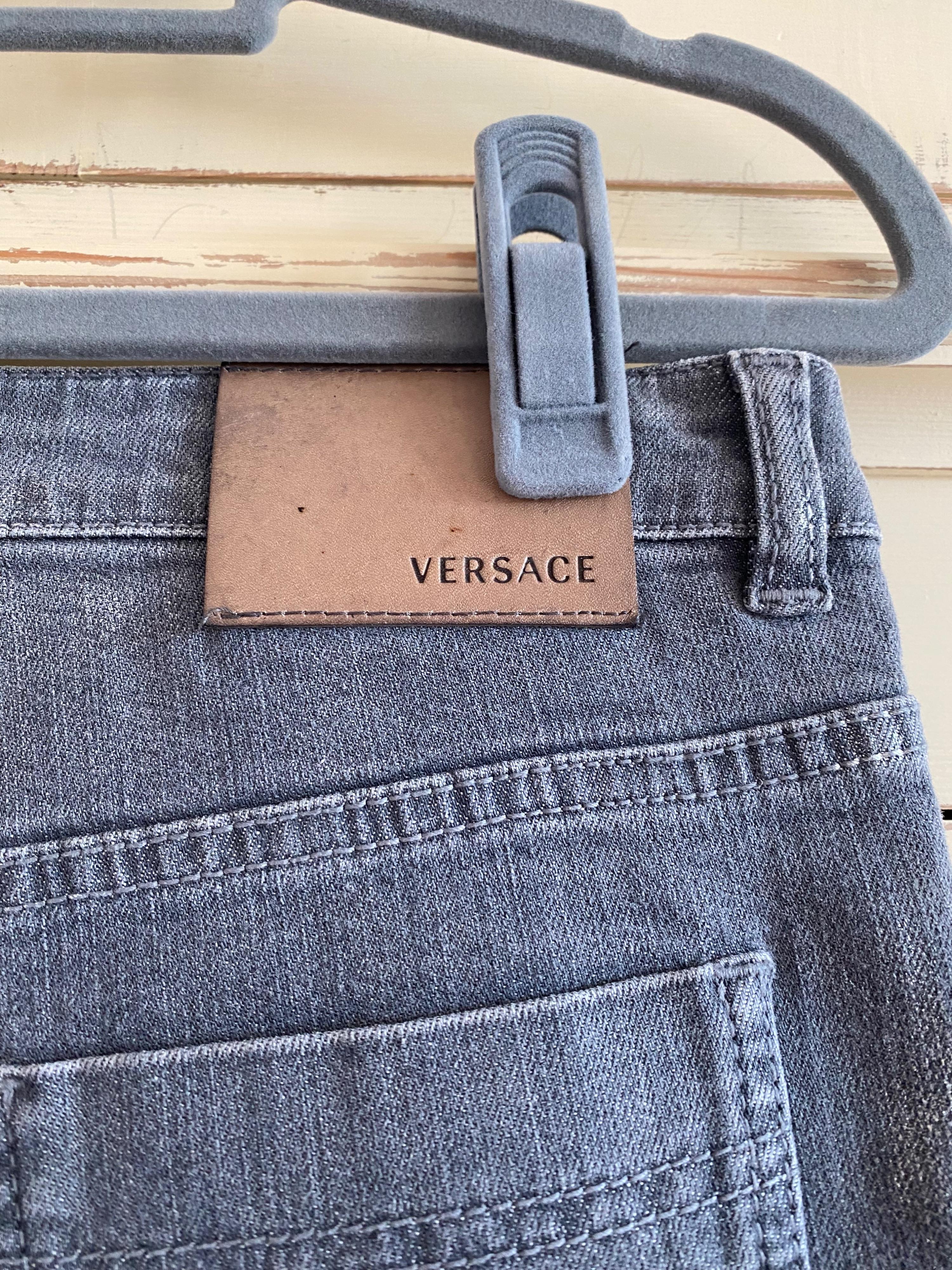 Grey silver coated straight leg jeans
