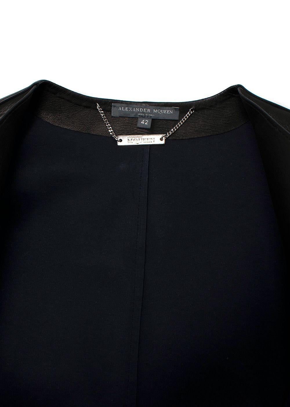 Alexander McQueen Black Leather Ruffled Sleeve Jacket