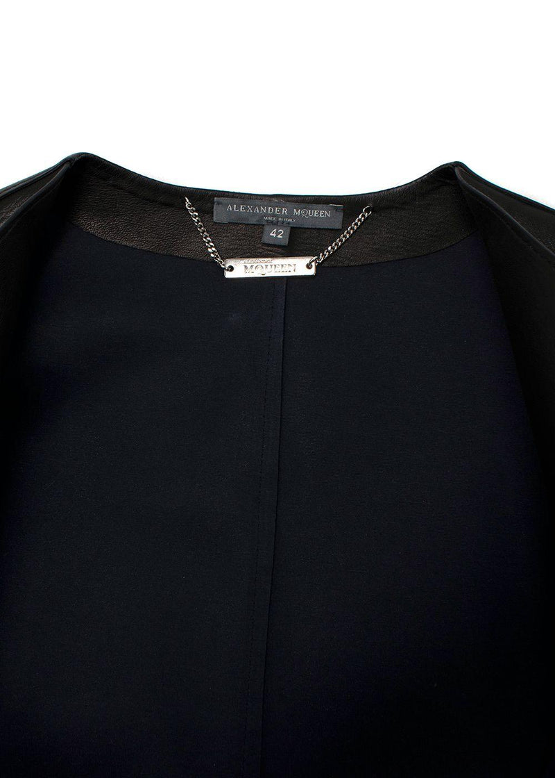 Alexander McQueen Black Leather Ruffled Sleeve Jacket