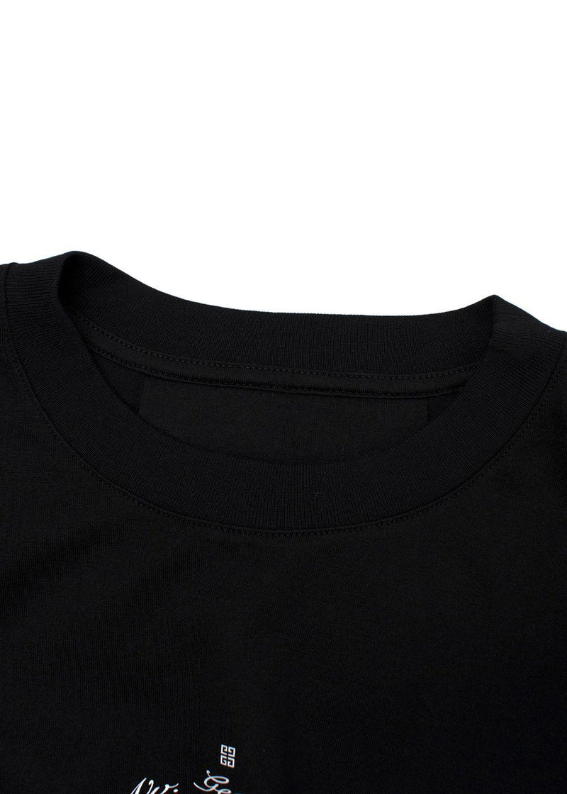 black t-shirt with white front logo