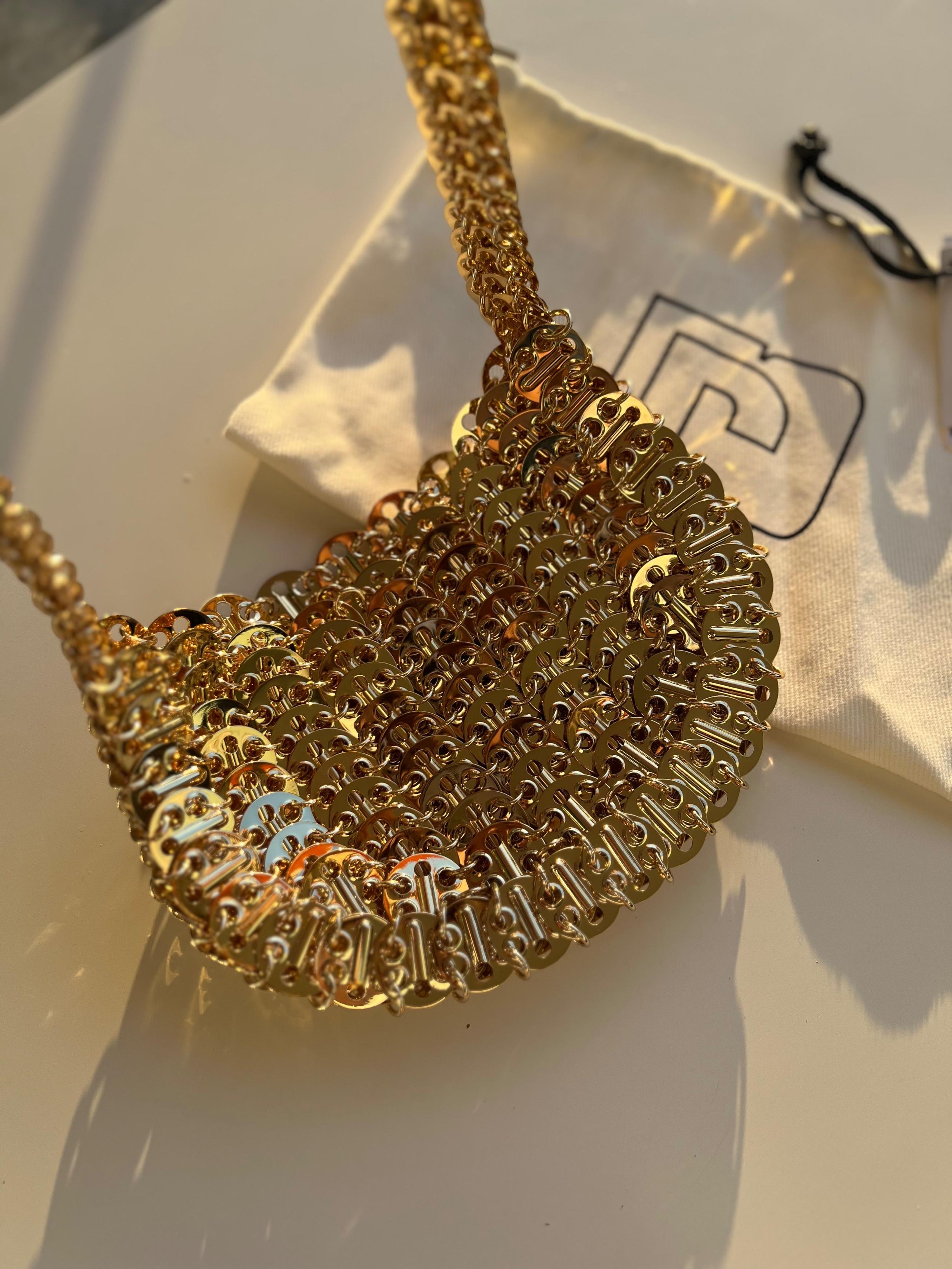 Paco Rabanne Gold Metal Chain Evening Bag