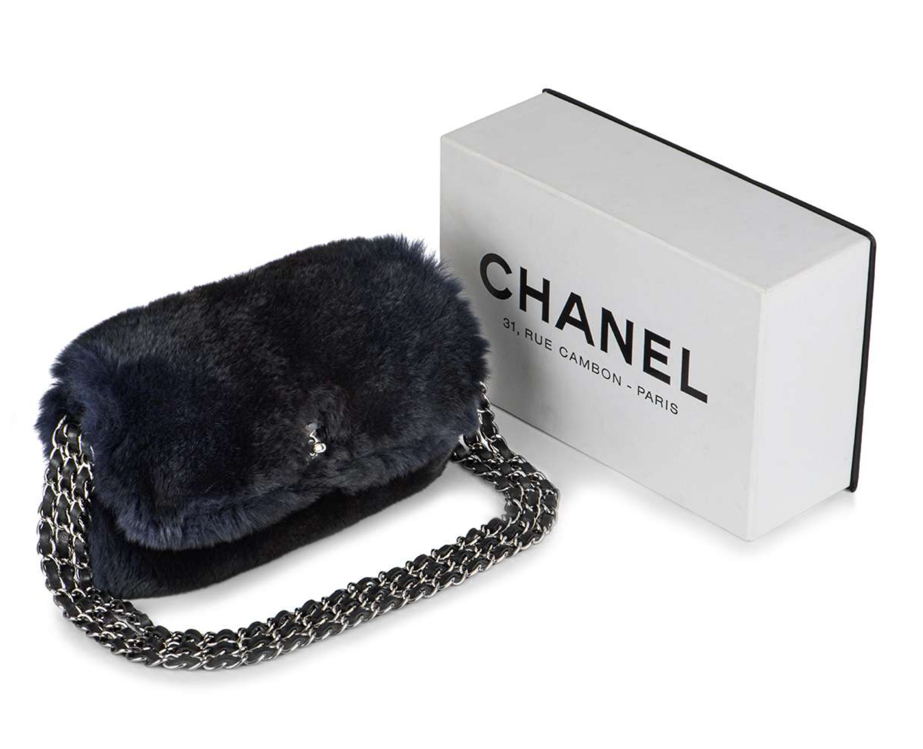 Navy Orylag Fur Flap Bag