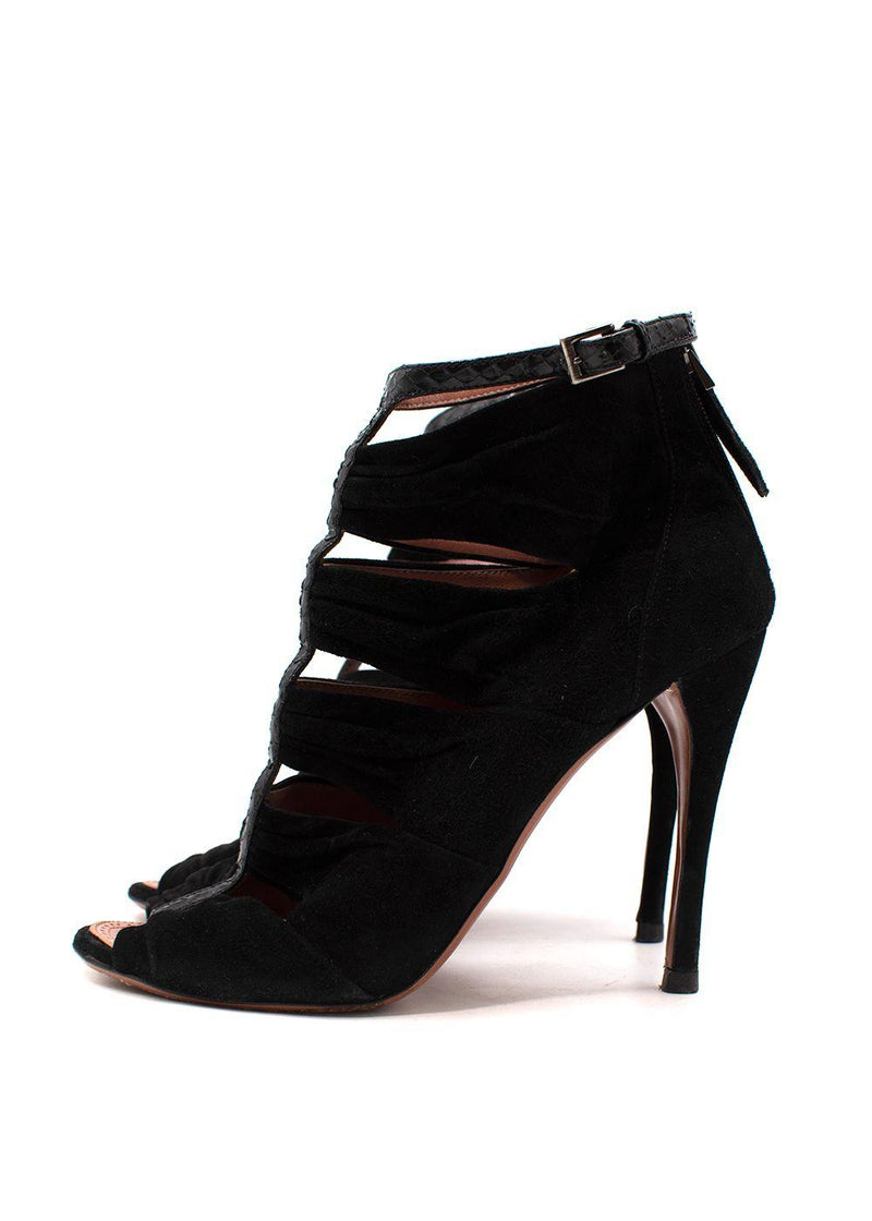 Black suede ruched heeled booties