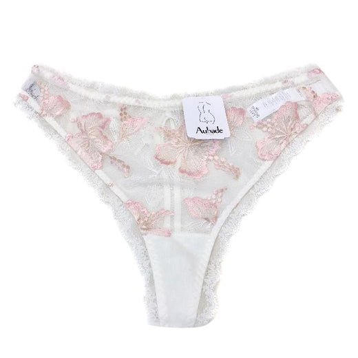 Aubade Paradise Cream & Pink Embroidered Tanga