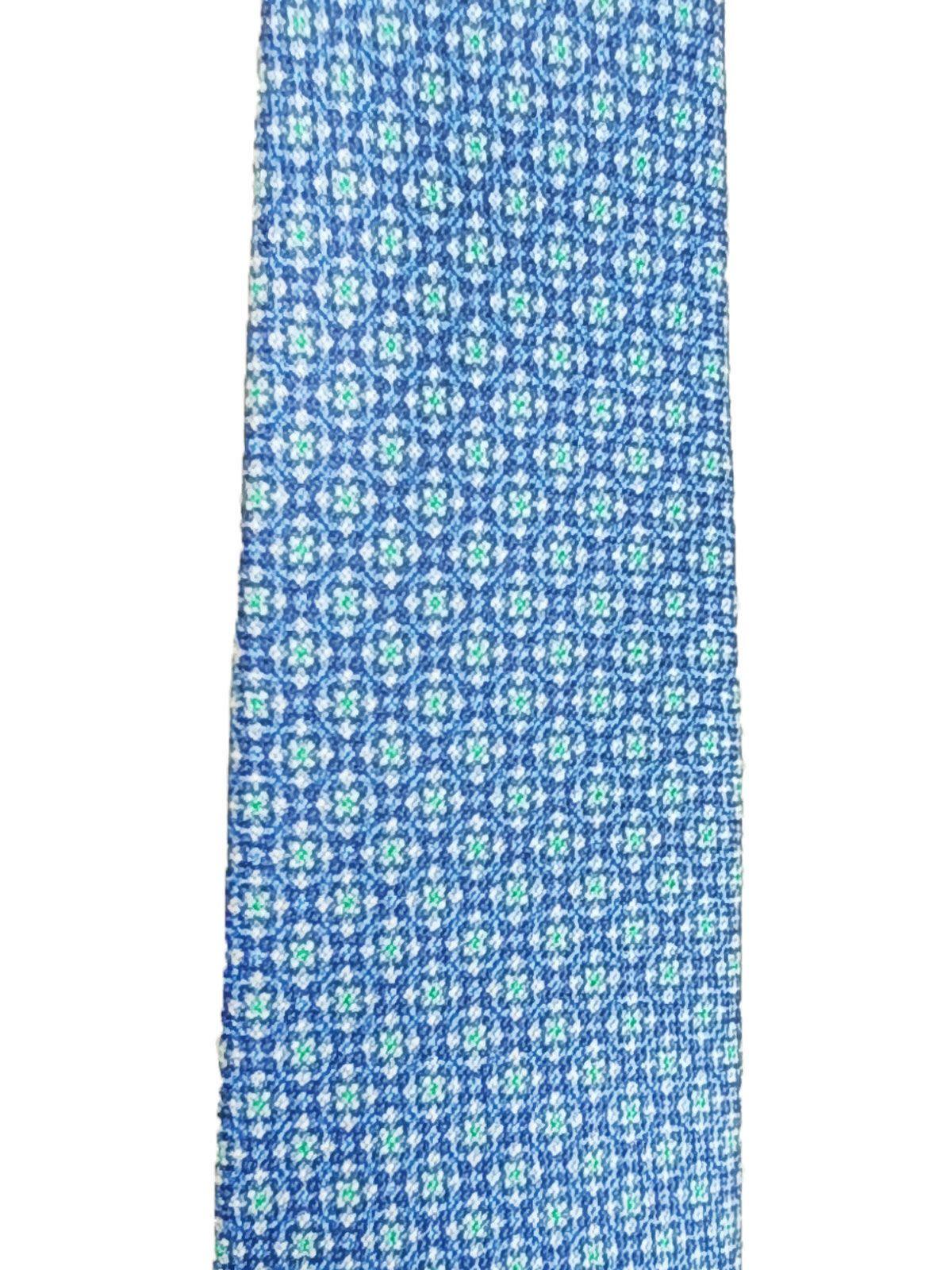 Blue & green tile patterned silk tie