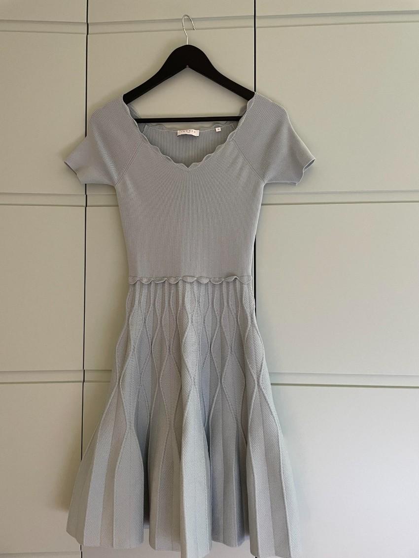 Sandro Blue Fit & Flare Knit Dress