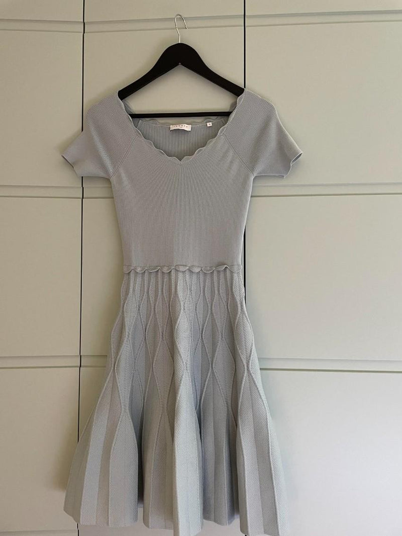 Sandro Blue Fit & Flare Knit Dress