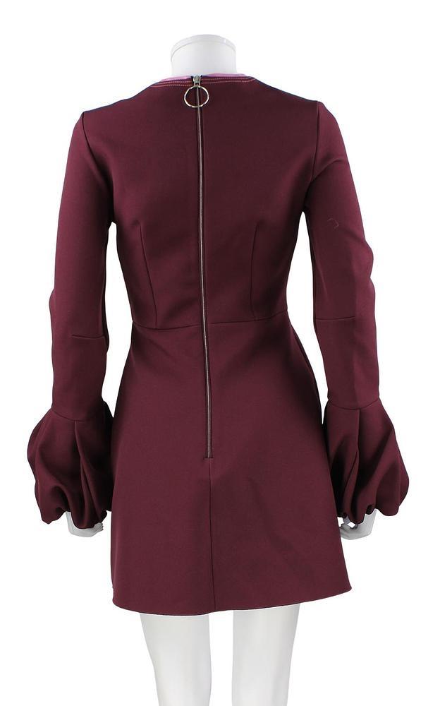 Burgundy Bell-Cuff Mini Dress