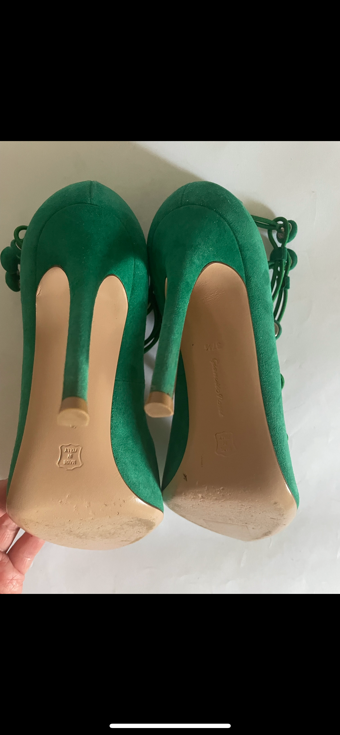 Green Suede Marquis Pumps