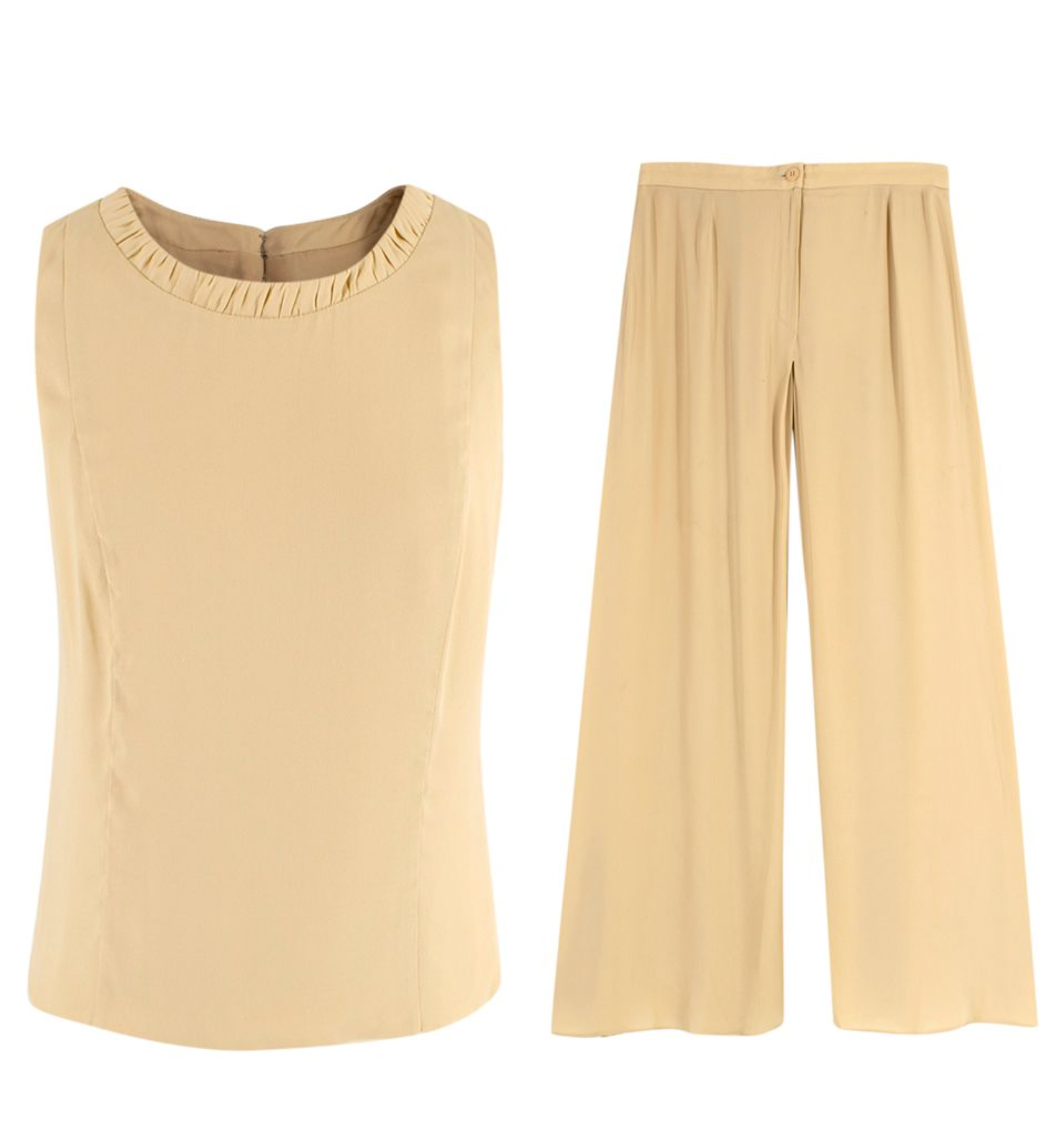 Armani Collezioni Beige Tank Top and Wide Leg Trouser Set