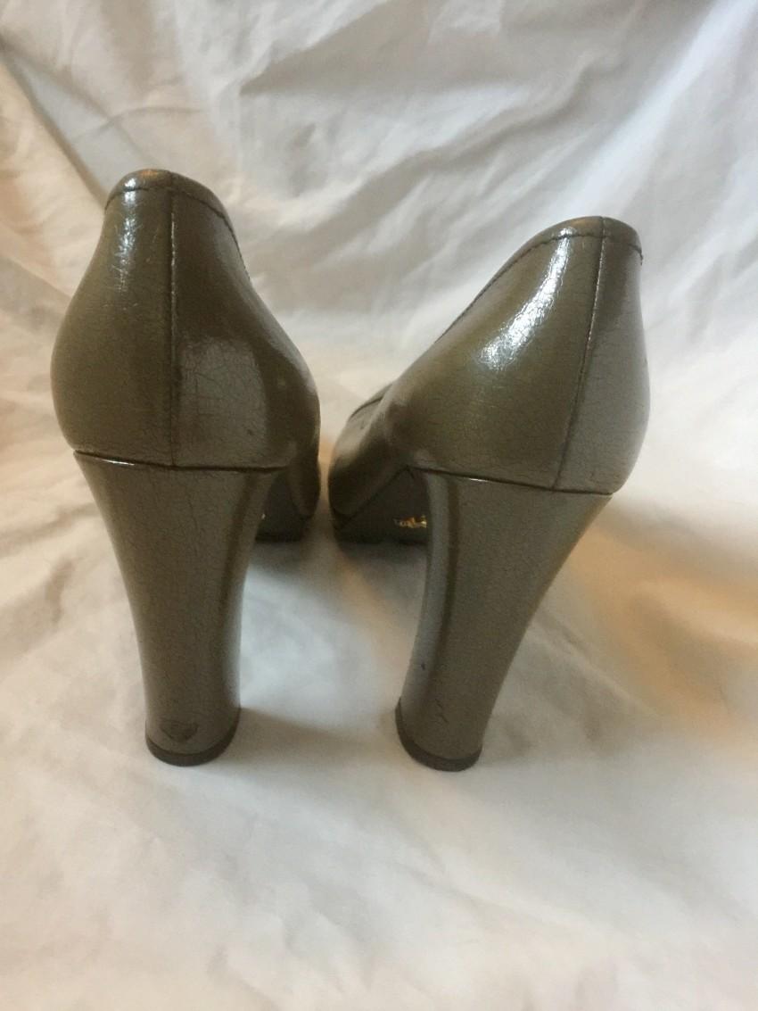 Prada Taupe Round Toe Patent Leather Pumps