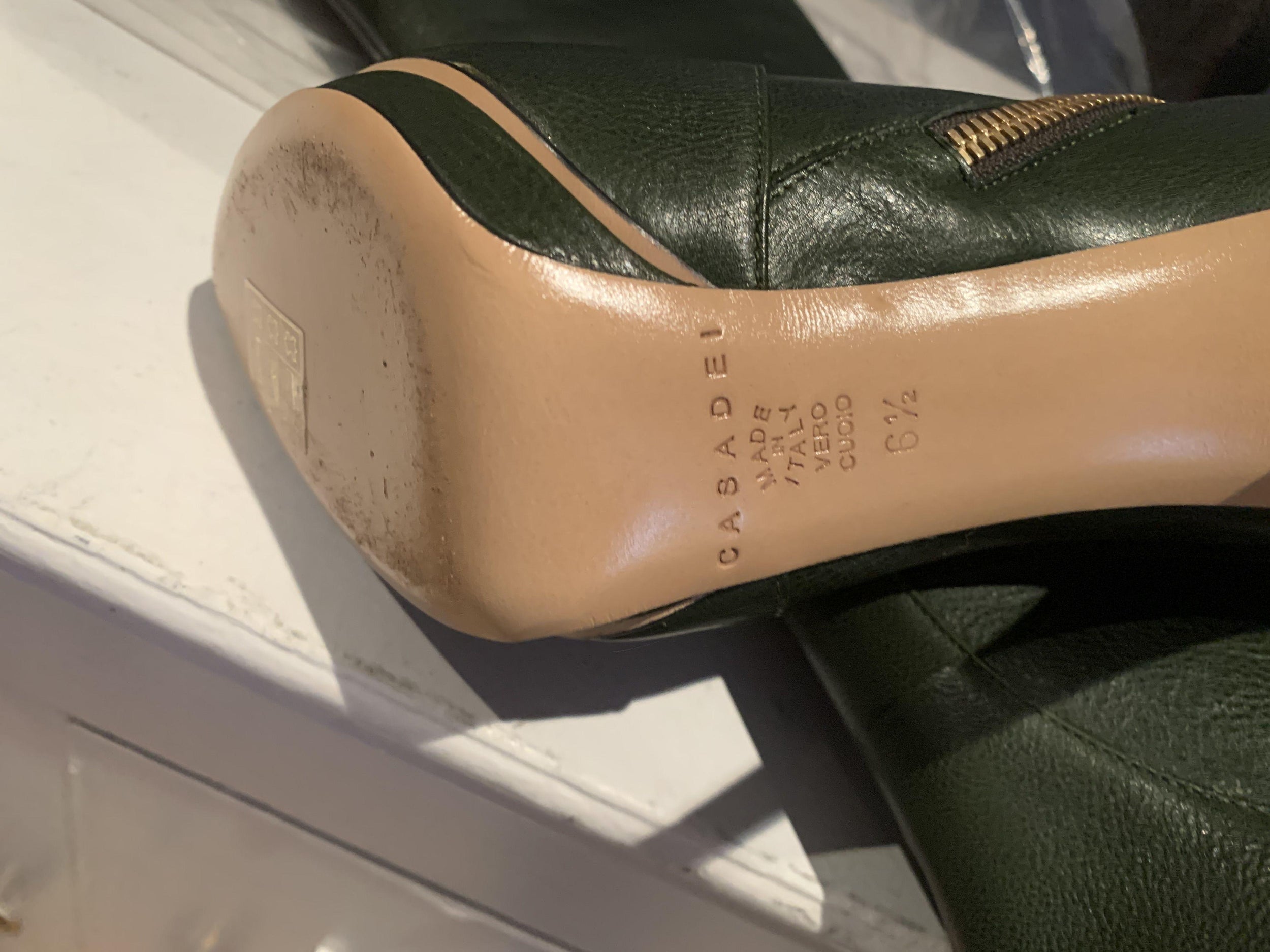 Casadei Bottle Green Leather Knee Boots