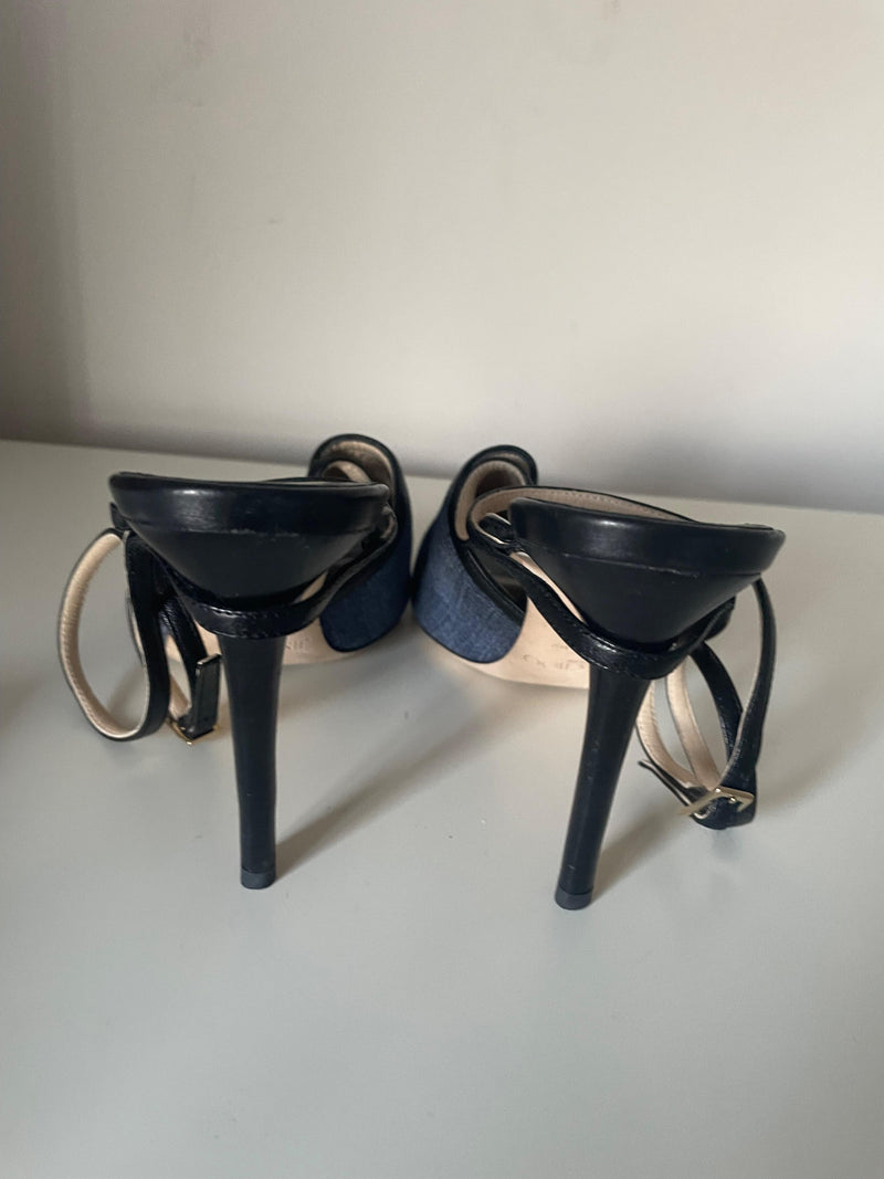 Flora Leather-trimmed Denim Sandals