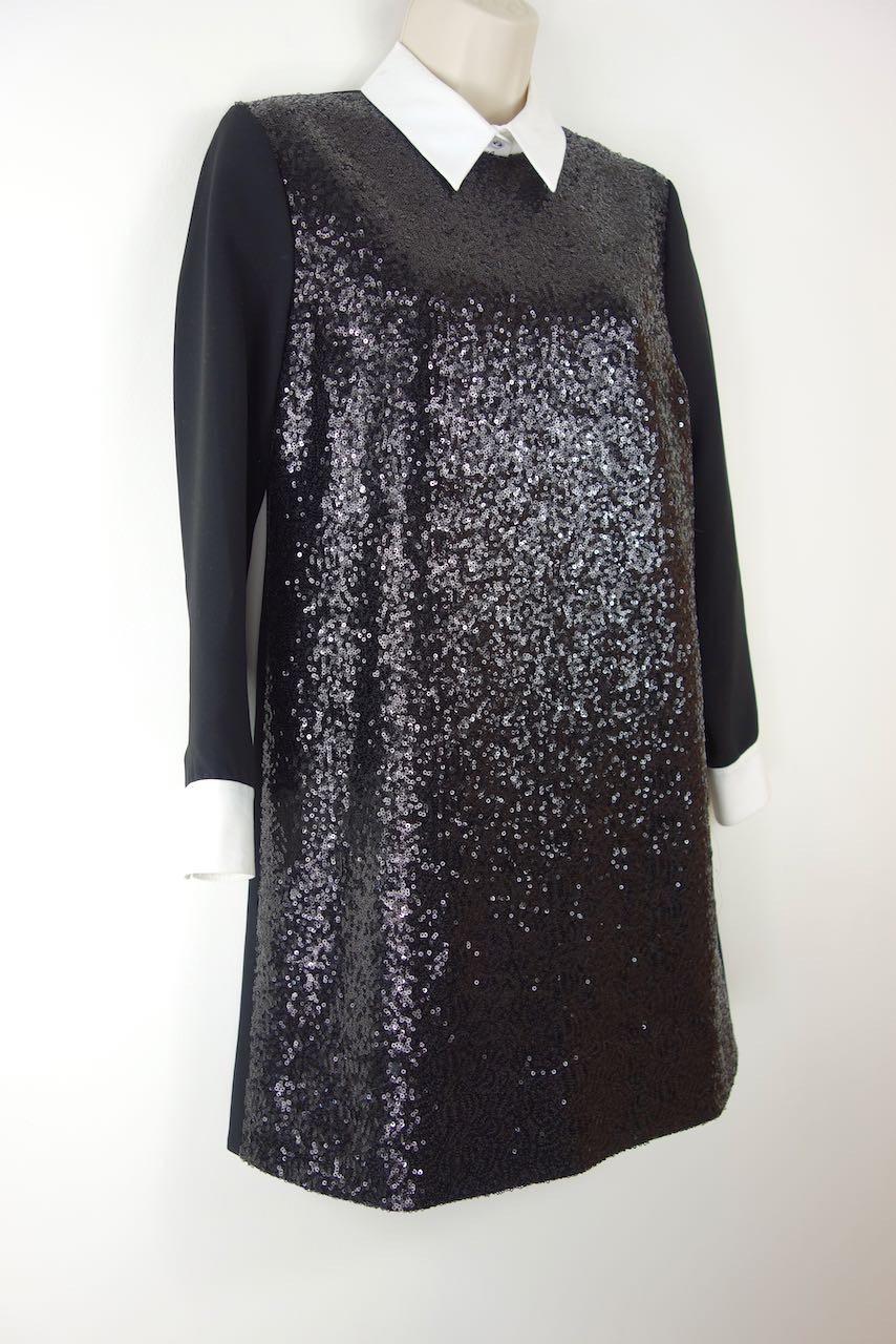 Black Sequin Contrast Collar Mini Dress