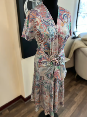 Paco Rabanne Draped Metallic Printed Midi Dress