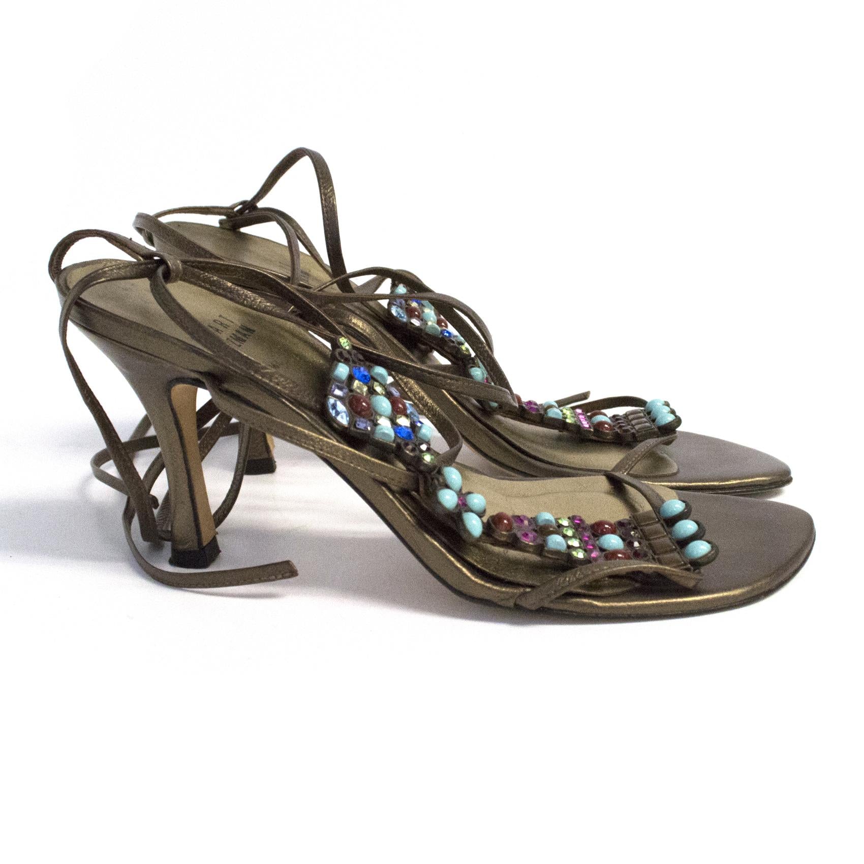 Stuart Weitzman bronze jewelled sandals