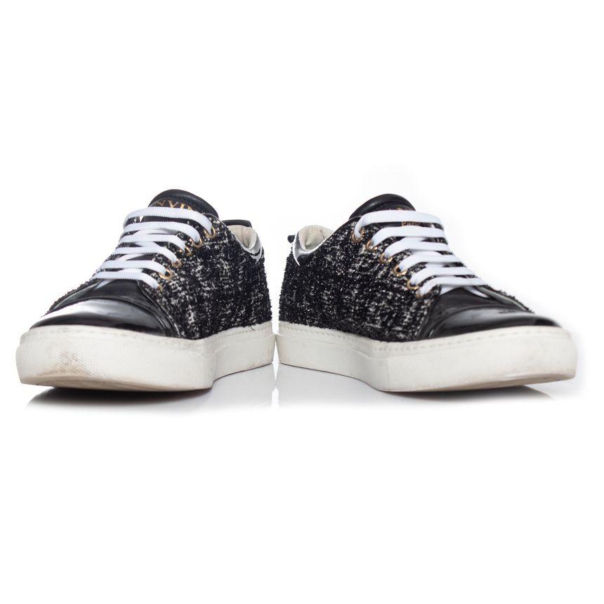 Black & white tweed low top trainers