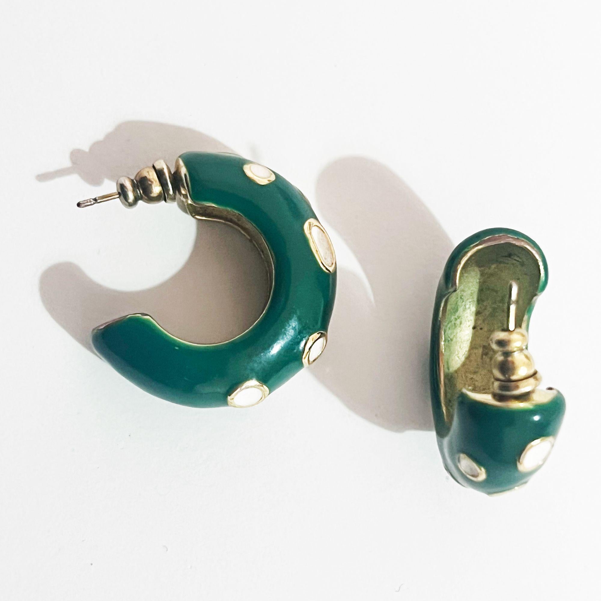 Bottega Veneta Green Studded Hoop Earrings