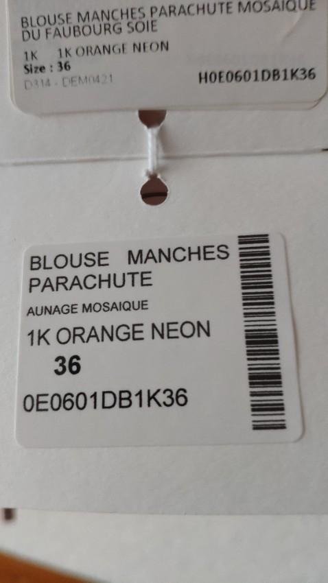Hermes Aunage Mosaique Print Orange Neon Silk Blouse