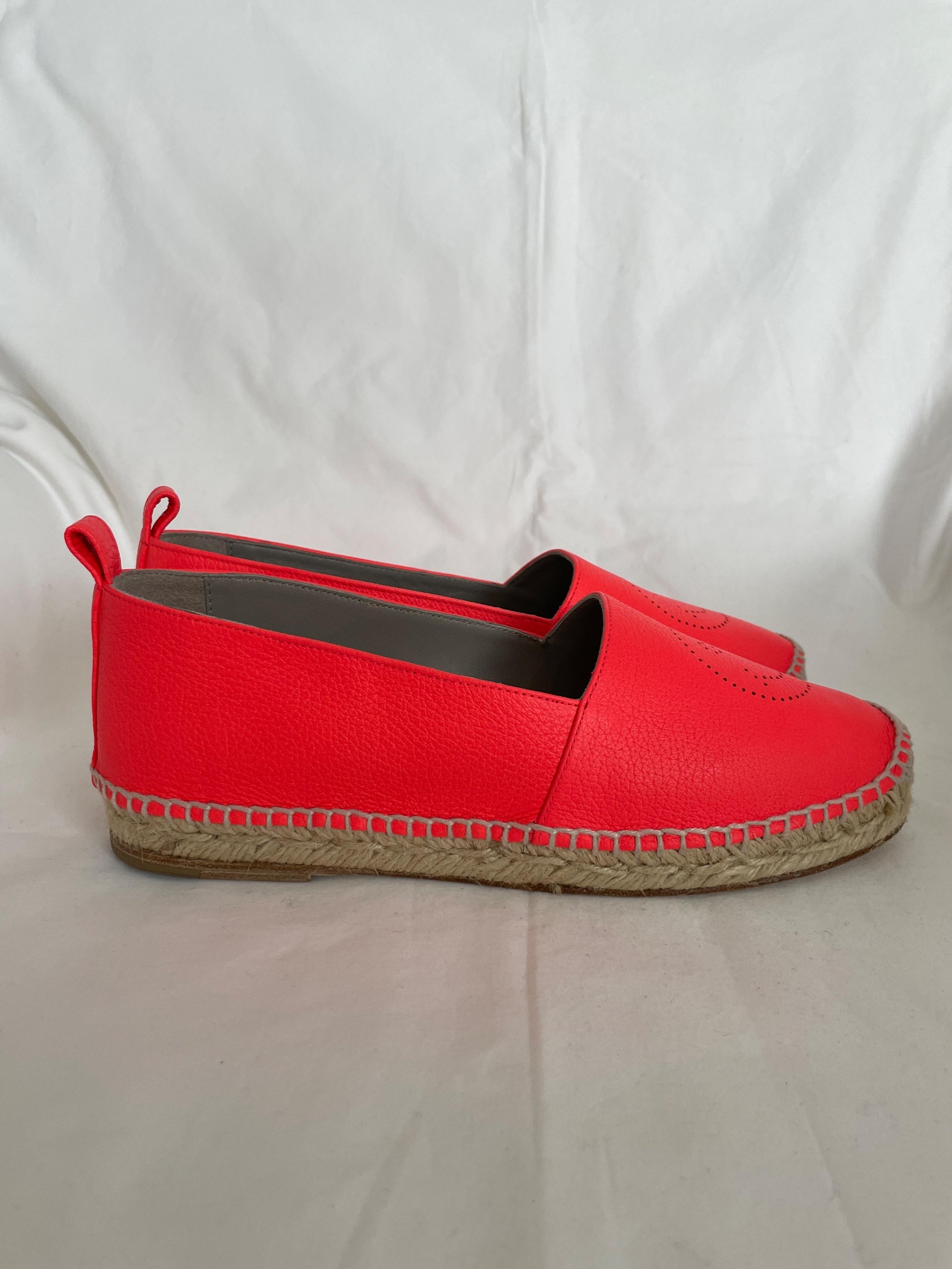 Smiley Neon Coral Leather Espadrille