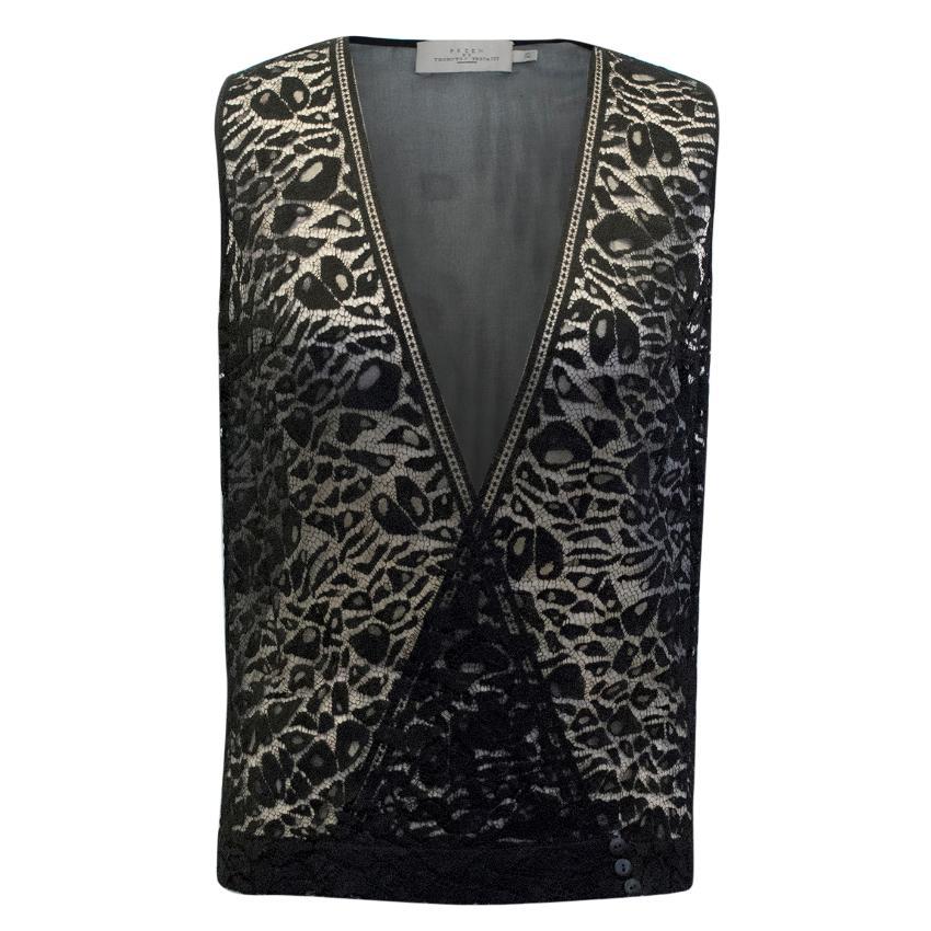 Preen By Thornton Bregazzi Black Sheer Plunge Lace Top