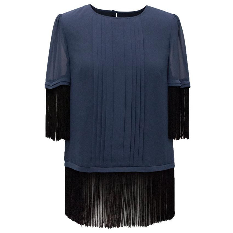 Alice by Temperley Navy Fringed Blouse