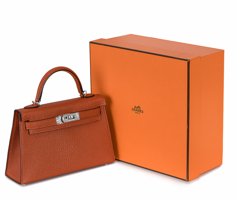 Hermès Cuivre Chèvre Mysore Leather Mini Kelly with Palladium Hardware
