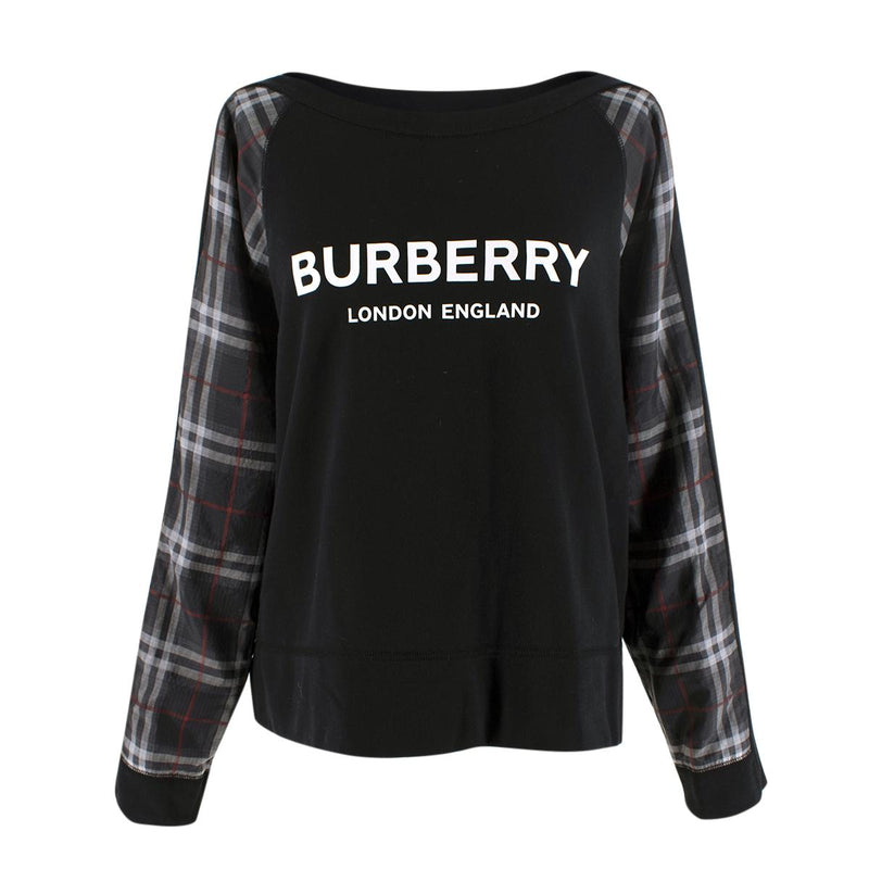 Burberry Black Check Sleeves Crewneck Sweatshirt