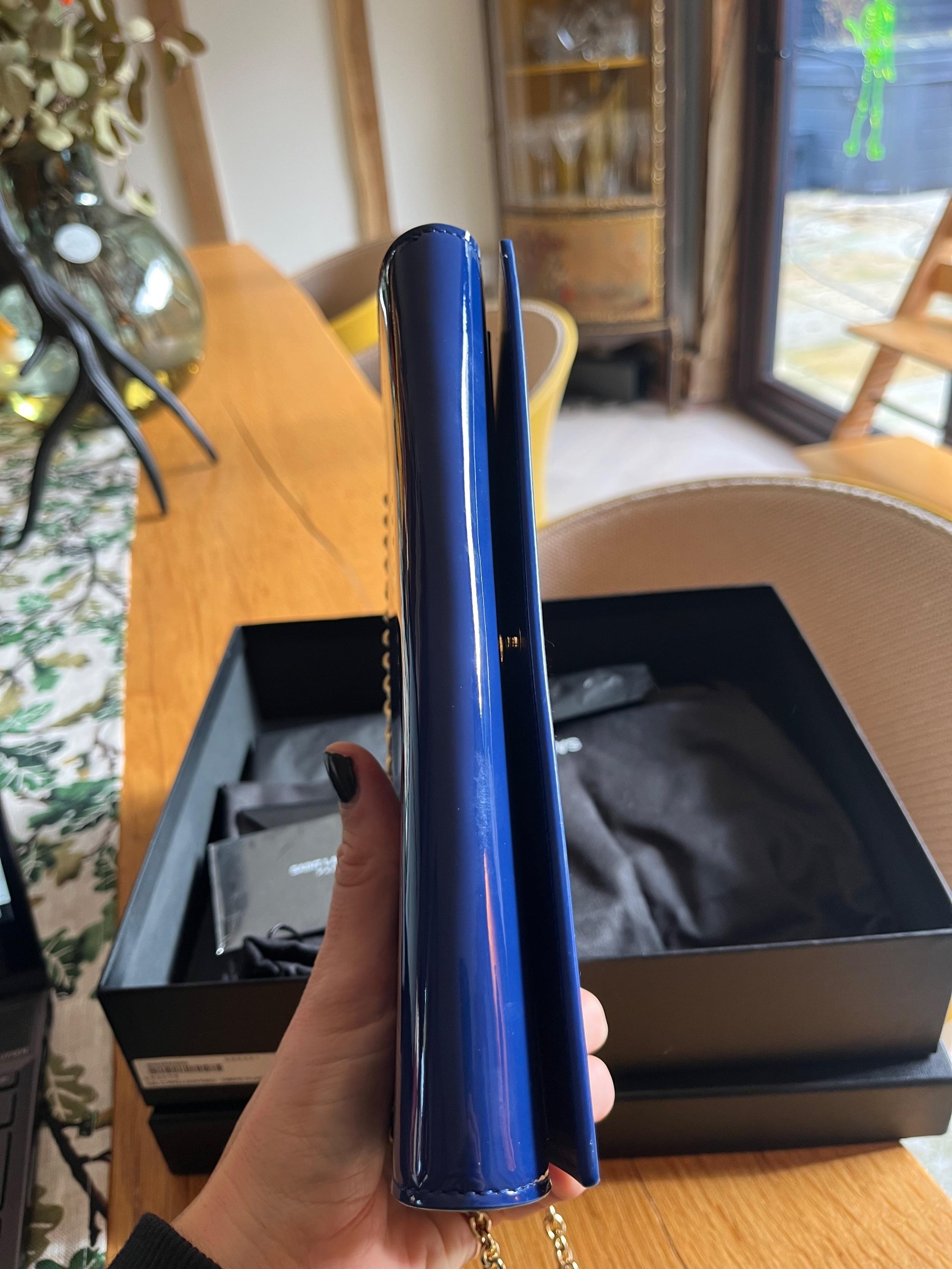 Saint Laurent Blue Patent Leather Belle du Jour Clutch Bag