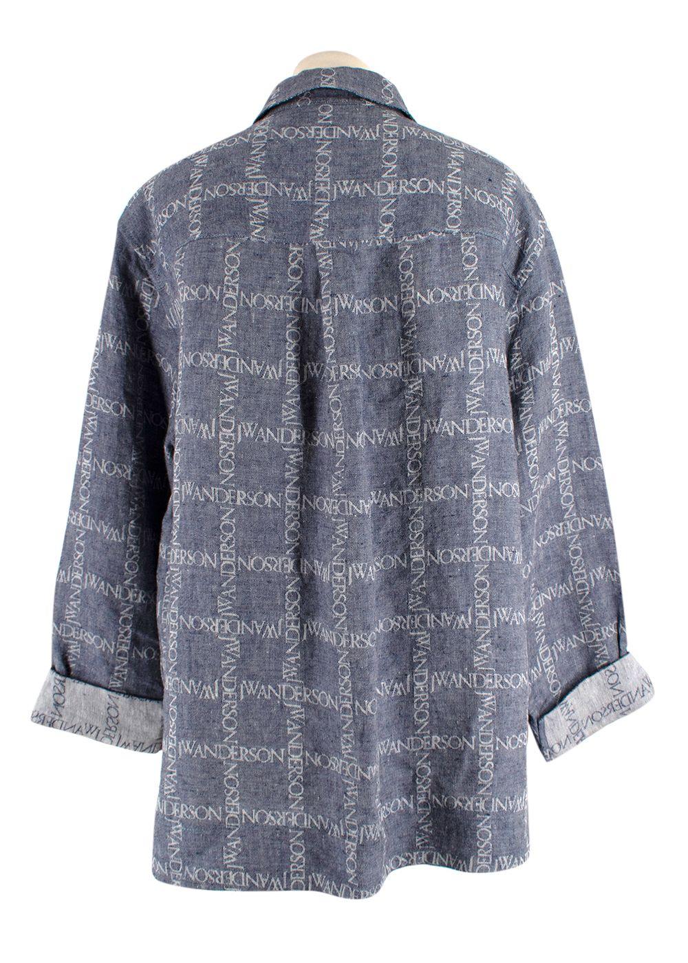 JW Anderson Unisex Blue Logo Grid Tunic Linen Shirt