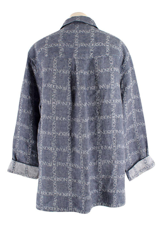 JW Anderson Unisex Blue Logo Grid Tunic Linen Shirt