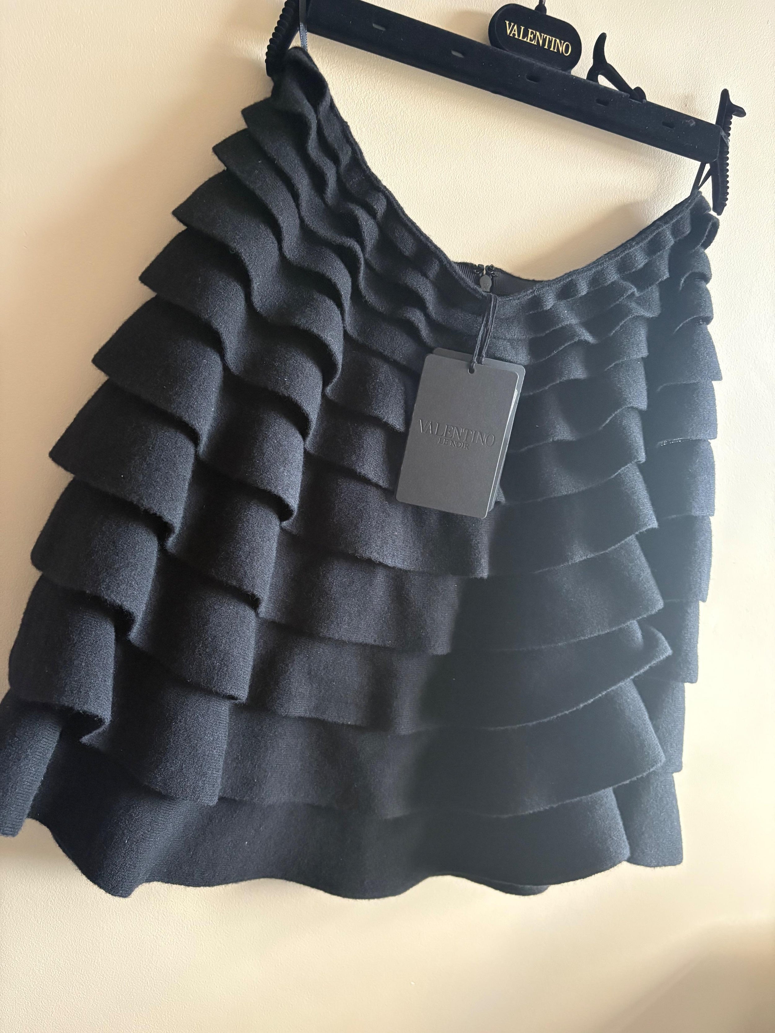 Valentino Black Ruffle Knit Skirt