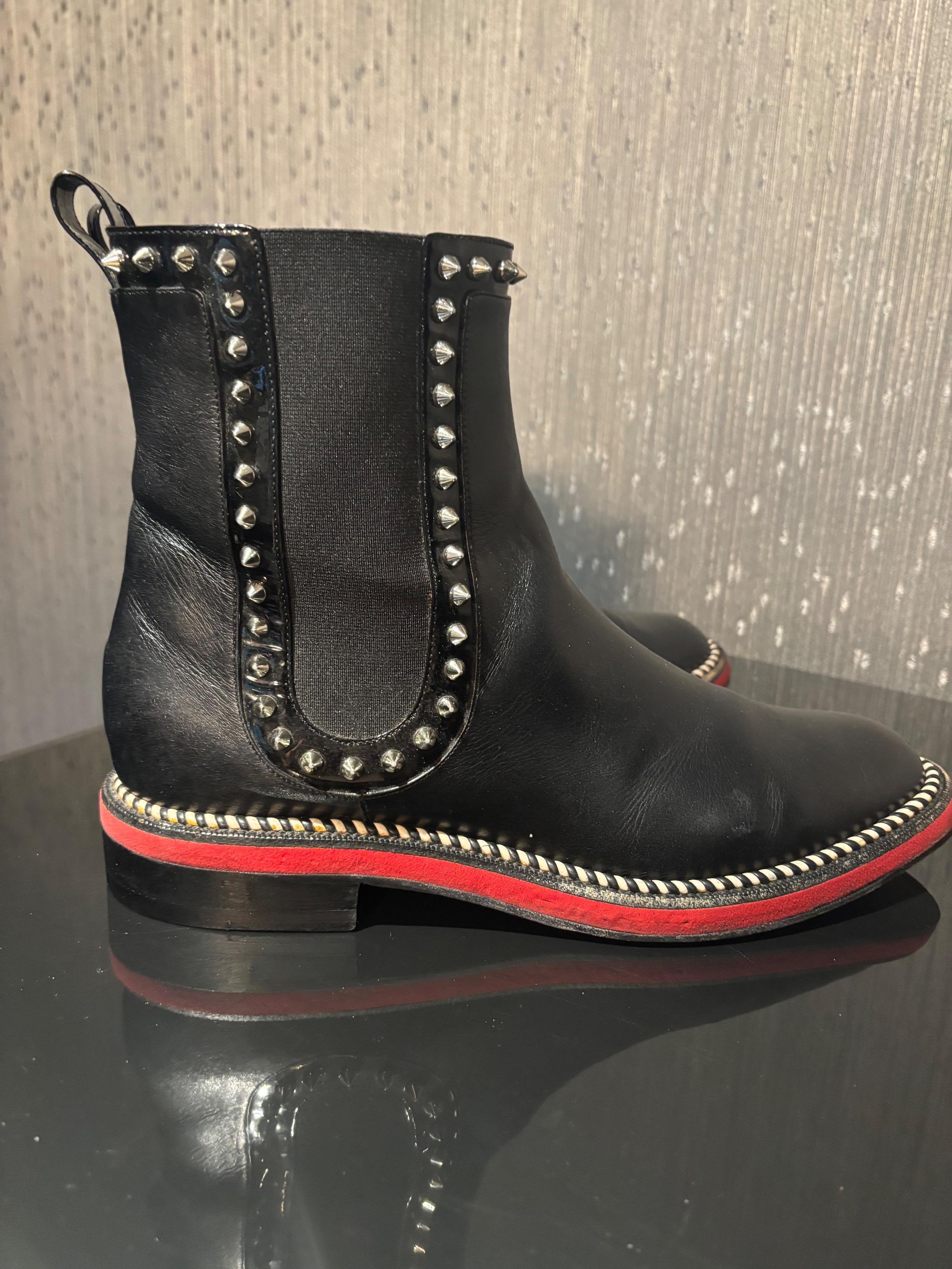 Louboutin Black Leather Stud Detail Chelsea Boots