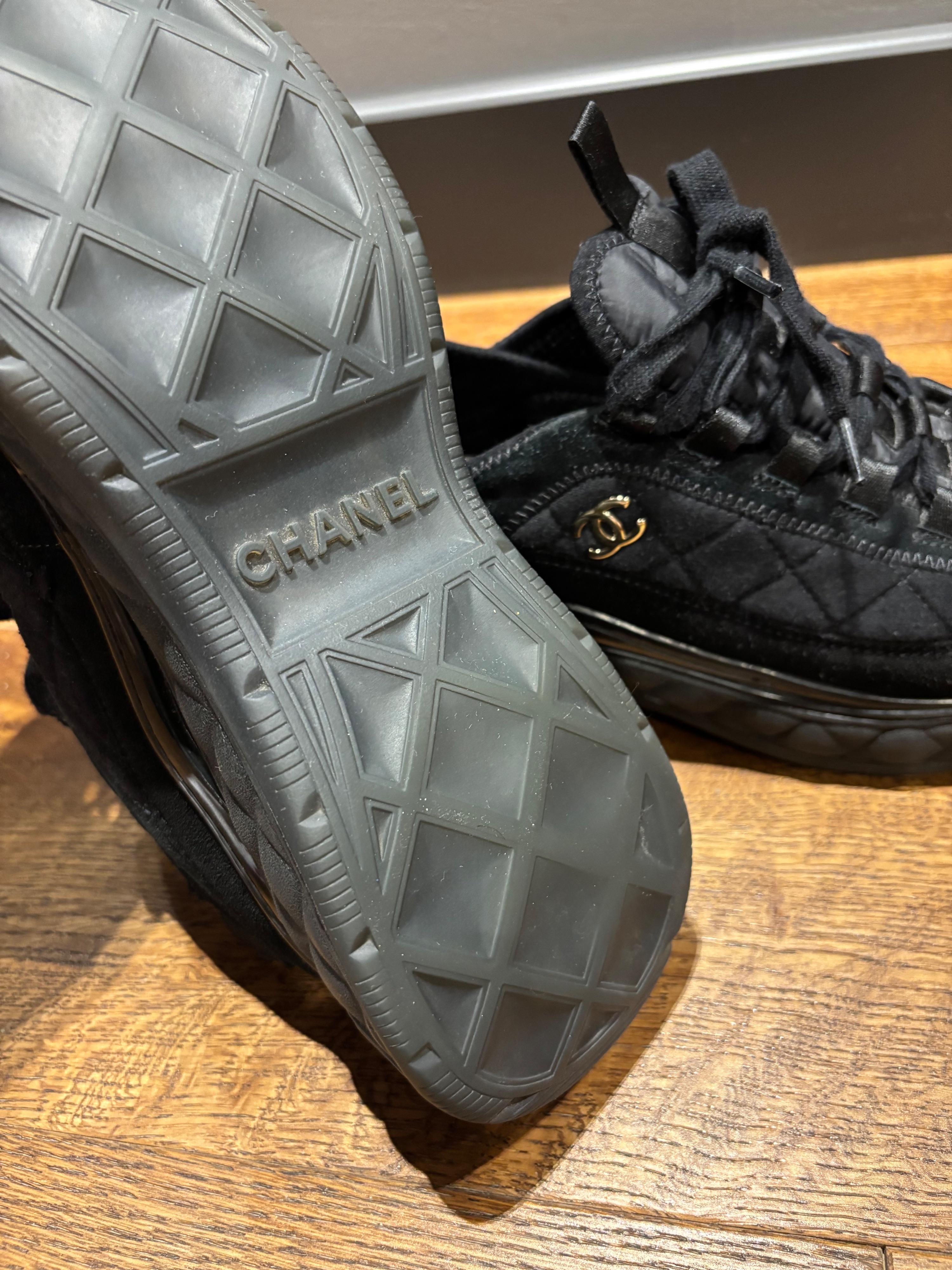 Chanel Black Fabric Trainers