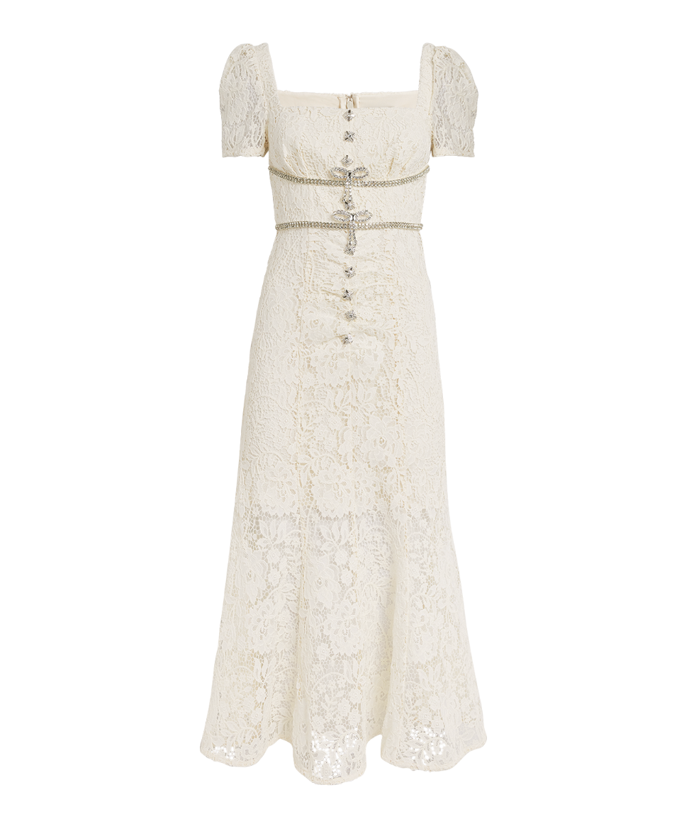 Diamanté Trim Lace Midi Dress
