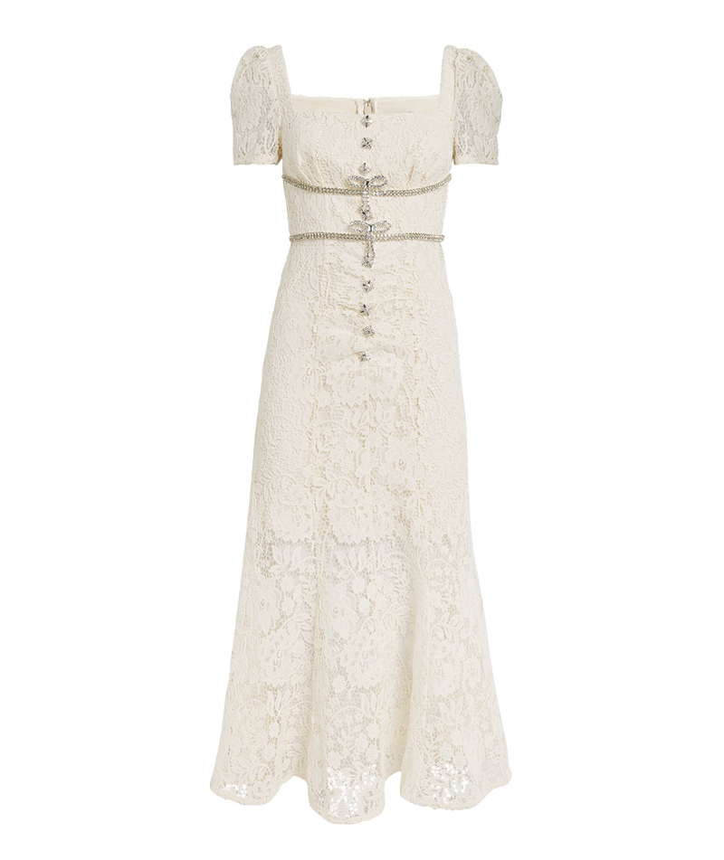 Self Portrait  Diamanté Trim Lace Midi Dress