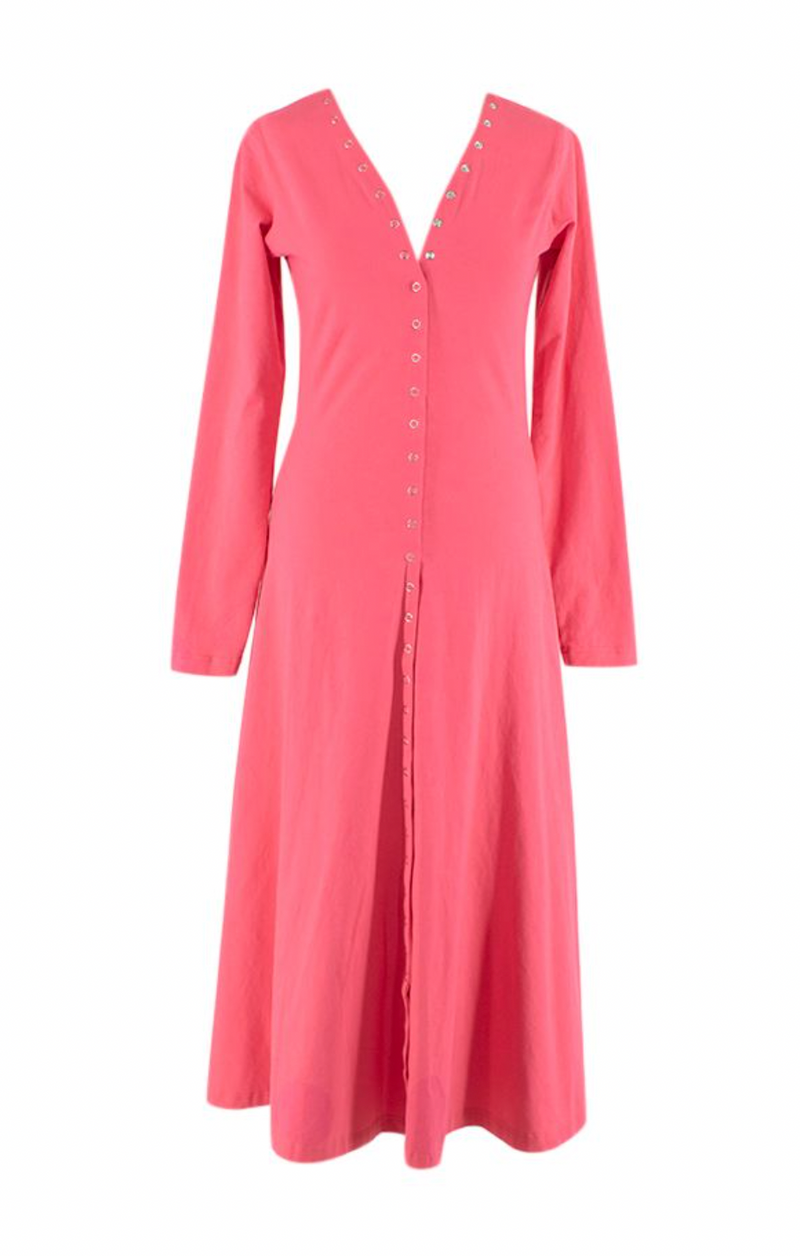 Coral Pink Midi Dress with Poppers