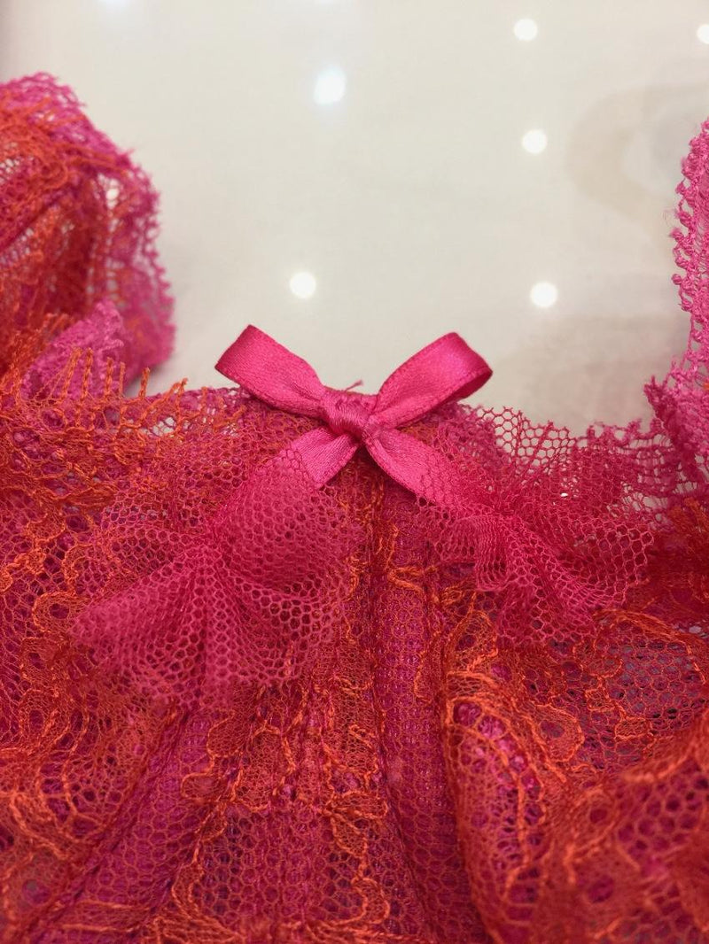 Chantal Thomass Fuchsia Pink & Orange Calais Leavers Lace Half Cup Bra