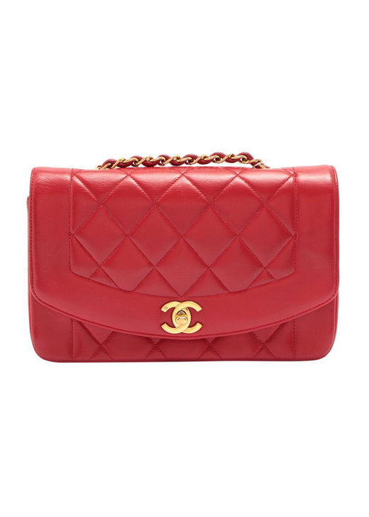 Red Lambskin Quilted Diana Flap Bag